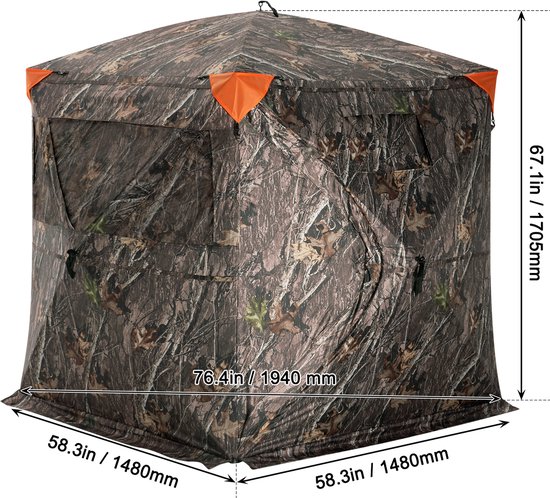 270° Transparant Jachthut, 2-3 Persoons Pop-Up Hertenhut met Draagtas, Draagbare Tent, 3 Horizontale Ramen voor De Jacht op Kalkoenen en Herten, Camouflagestof — afbeelding 5