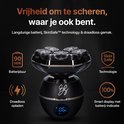 Zwarte Skull Master scheerapparaat met 7 scheerkoppen, Skin Safe technologie, 90 min batterijduur.
