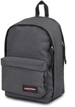 Donkergrijze Eastpak rugzak met voorvak en Eastpak logo.