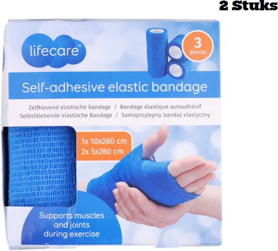 Foto: 2 x zelfklevende elastische sportbandage 3 rollen 2x 5x280 cm en 1x 10x280 cm lifecare