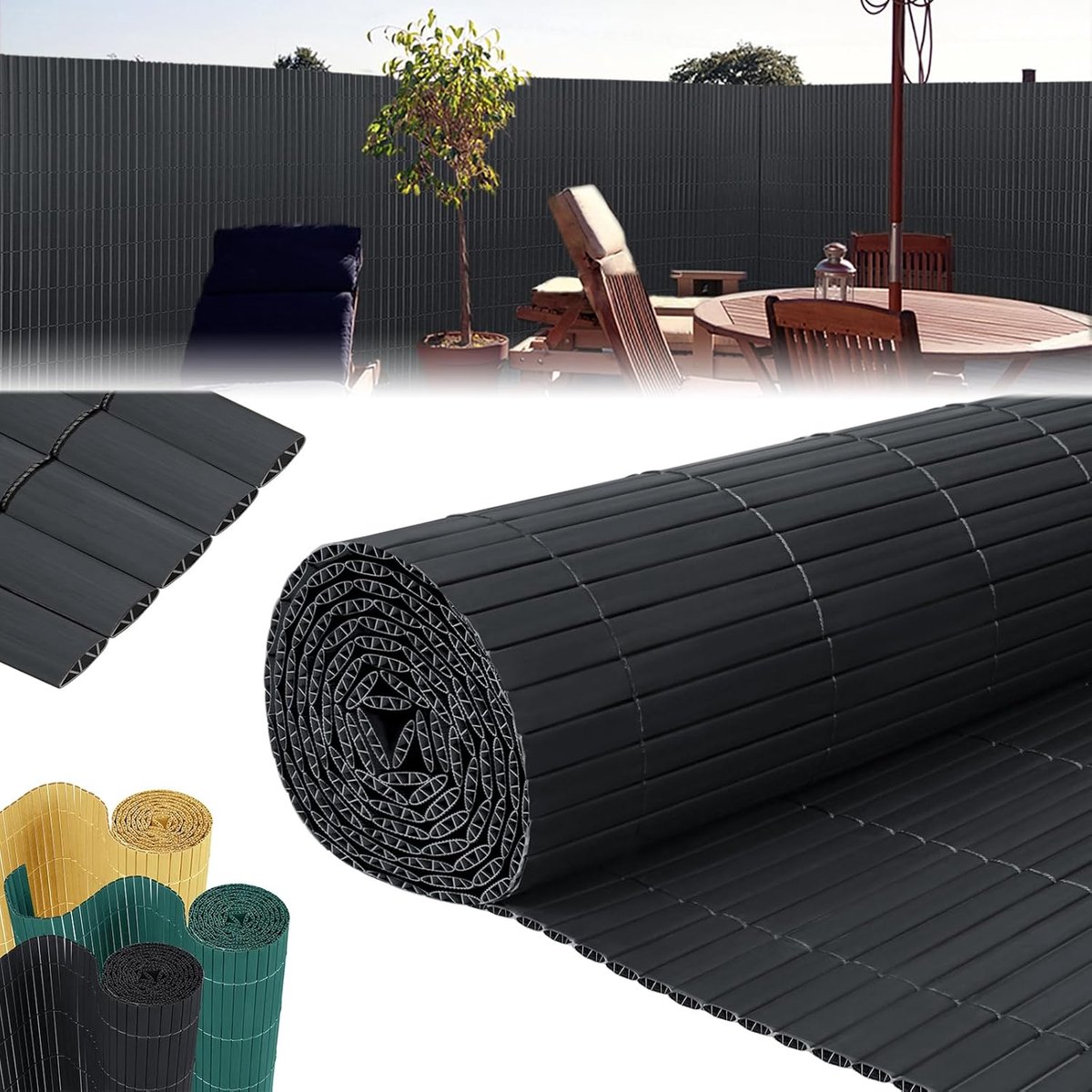 Balkonscherm, inkijkbescherming, balkonbekleding, weerbestendig, tuin, inkijkbescherming, inkijkbeschermingsmat, balkonomranding, afschermkap met versterkte lamellen, 3 x 0,9 m (l x b), antraciet , HMTM-8187