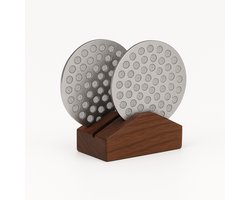 Adore Maison Barista Puck Screen Set 58mm – 2x Herbruikbare Koffiefilters – 1x Houten houder - Roestvrij Staal – Voor Espressomachines & Thuisbarista's