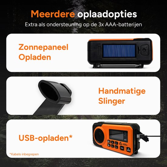 Noodradio - DAB+ - Solar Opwindbaar - Powerbank - Draagbare Radio - Noodpakket - Zaklamp - Opladen en op Batterijen - Bluetooth - Volledig Nederlands