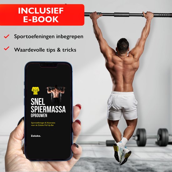 Zoluko Professionele Pull Up Bar - 200kg Draagkracht - Incl. E-book - Eenvoudige Bevestiging - Optrekstang Fitness - Pull Up Station voor Thuis Sporten - Chin Up Bar - Zwart/Rood