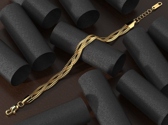 Malinsi® Armband Dames Triplet Chain - Gold Plated RVS - Verstelbaar 17-20,5cm - Sieraden Armbanden Vrouw Goudkleurig