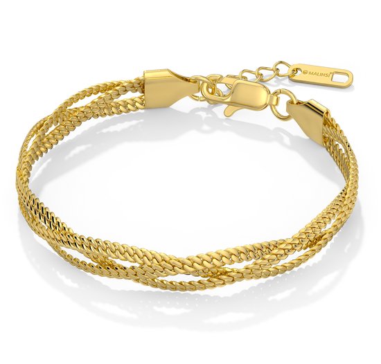 Malinsi® Armband Dames Triplet Chain - Gold Plated RVS - Verstelbaar 17-20,5cm - Sieraden Armbanden Vrouw Goudkleurig