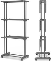 Vonia Droogtoren - Droogrek - Wasrek - Wastoren - 3 Lagen - Inklapbaar - 72x50x172 cm - DonkerGrijs