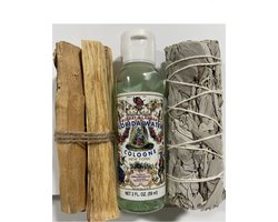 Smudge Kit - Reinig je huis pakket - Witte salie (1x bundel), Palo Santo (50gr) met Florida water(59ml).