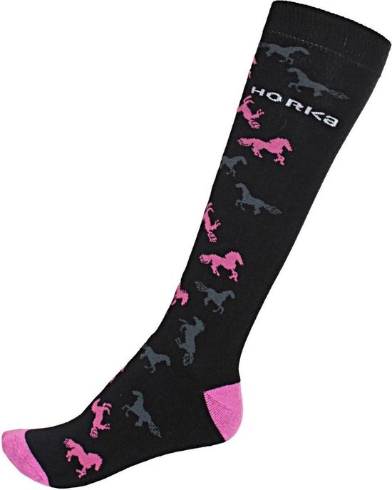 Chaussettes d'équitation HORKA noir / rose junior / unisexe taille 35-38