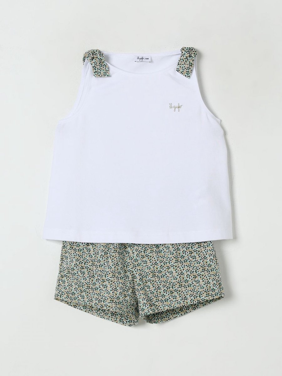 Girls BowShoulder Top Shorts Set Kids - Forest Green Ropes Cords