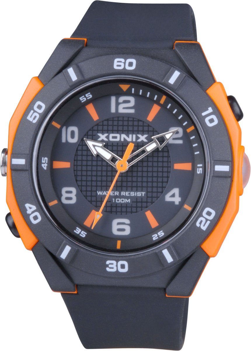 Xonix-herenhorloge-model caq-004-zwart - oranje-10 atm waterdicht-zwemmen-sporten-hoog draagcomfort-verlichting