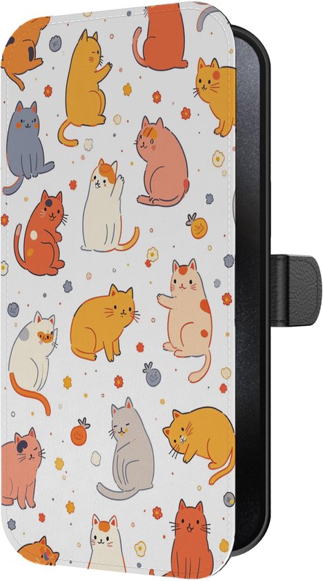 Étui de téléphone Smartphonica adapté à iPhone 15 Pro Max Housse de Bookcase en similicuir avec languette magnétique et porte-cartes avec imprimé Chats adapté à iPhone 15 Pro Max