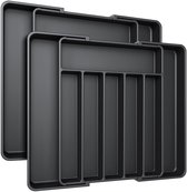 2x Verstelbare Besteklade Organizer - 8 Vakken | Schuifbaar (33,5-57cm) | Universele Maat voor Keukenlades | Zwart Kunststof