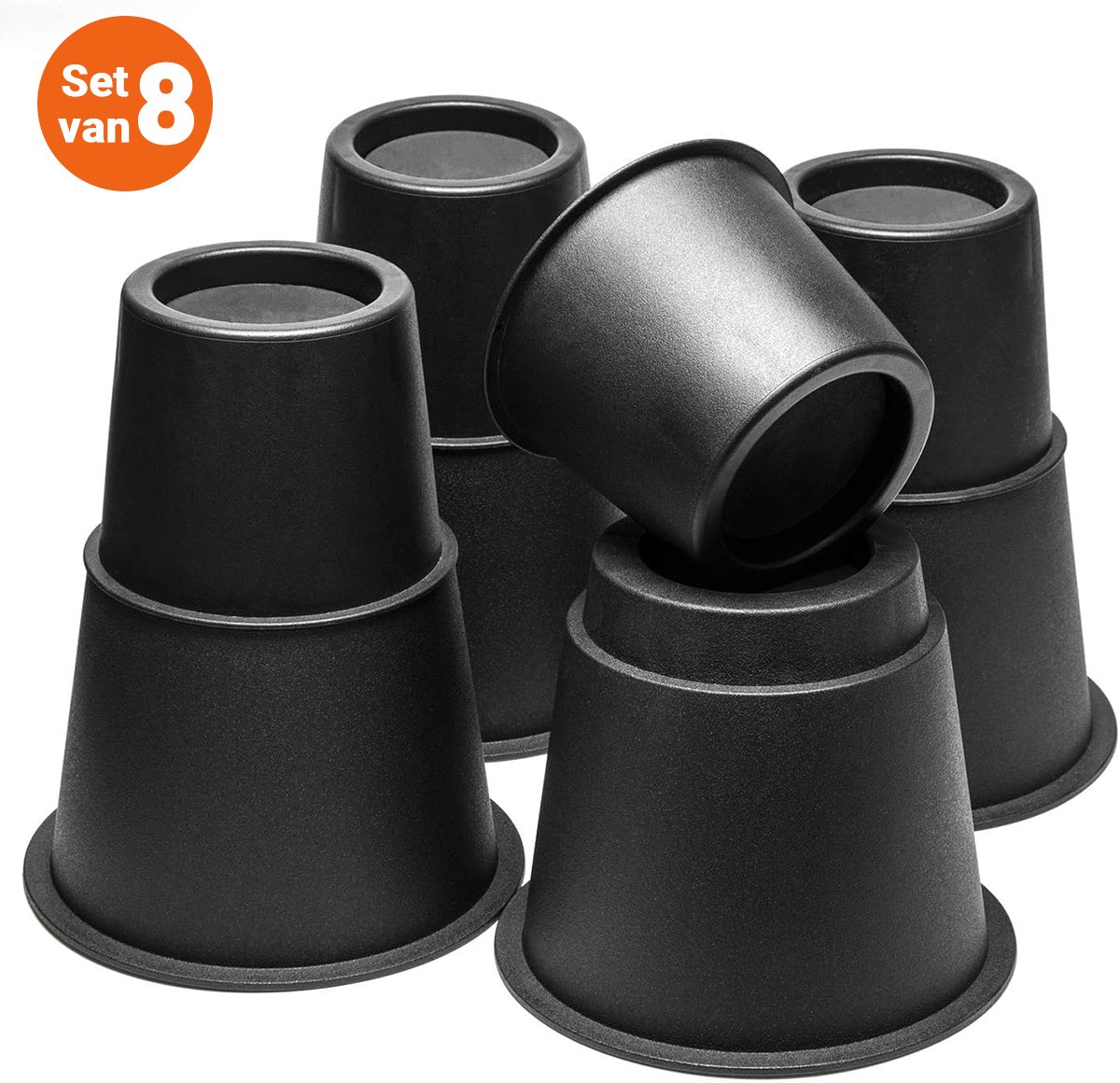 JustValue Meubelverhogers Set - Set 8-delig - tot 21 cm - Max. 7.5 cm Diameter - Stapelbaar - Verstelbaar - Antislip