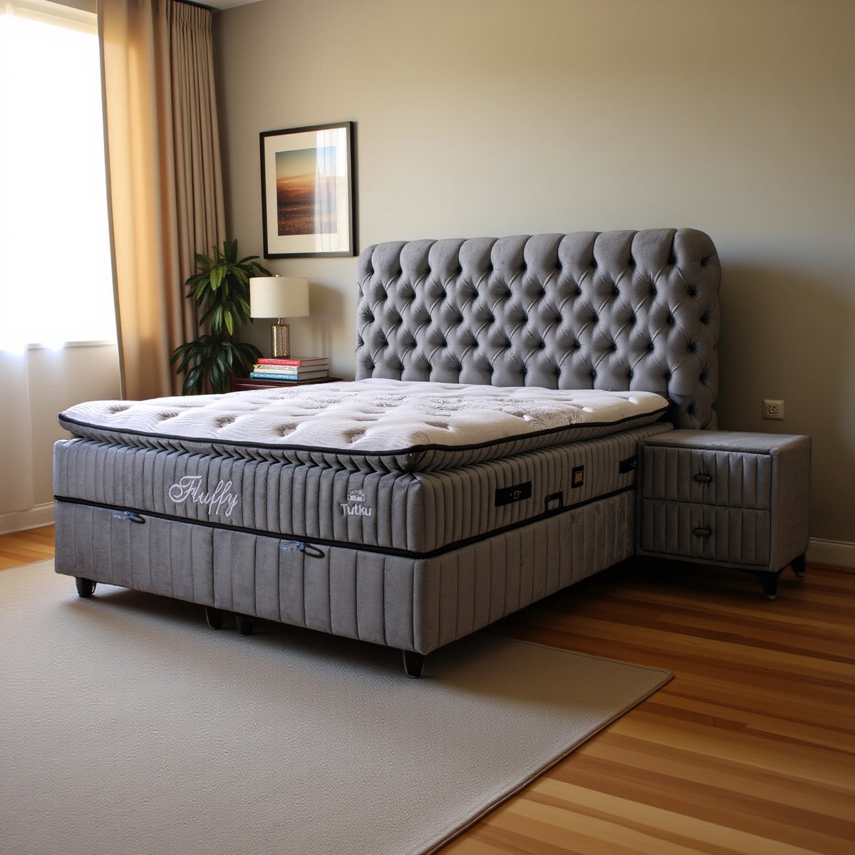 BSS Bedding Antraciet Fluffy - Complete Boxspring - Boxspring - Inclusief Dekbed - 180x200 - Slaapkamerbed - 1 x Matras met Topper - 2 x Bedbox - 1 x Hoofdbord - Antraciet thumbnail 8