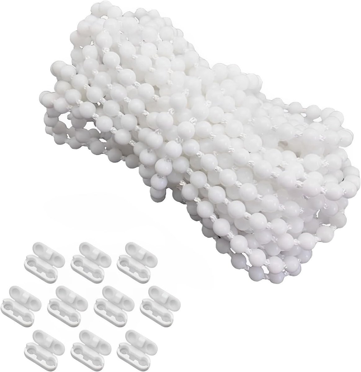 Vouwgordijn Ketting - Rolgordijn Ketting - Kunststof Ketting 1000cm - Gordijnketting - Met 10 Clips Voor Rolkettingen - Voor Rol, Romeins, Verticaal, Jaloeziefittingen, Rolgordijn Reserveonderdelen, Rolgordijn Koord - Wit