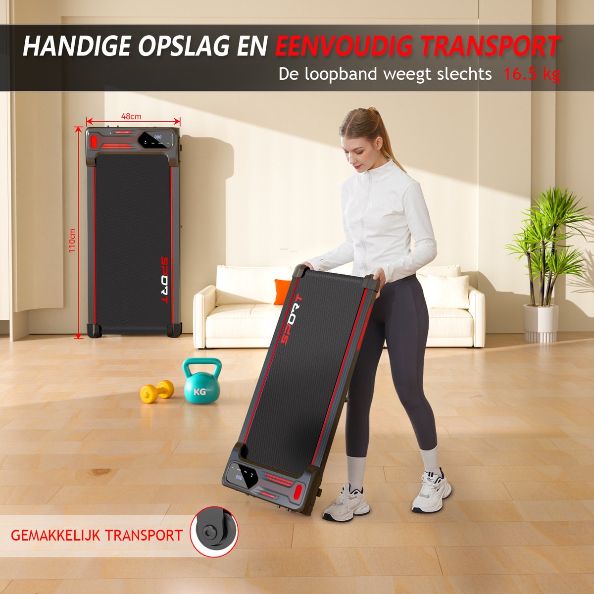 Afbeelding 3 van Y-RAIN Elektrische Loopband, 2-IN-1 Walking Pad voor thuis en op kantoor, Wandelband, 2,25PK Motor, 1-6km/u Snelheidsbereik, met Afstandsbediening, LED-Display.