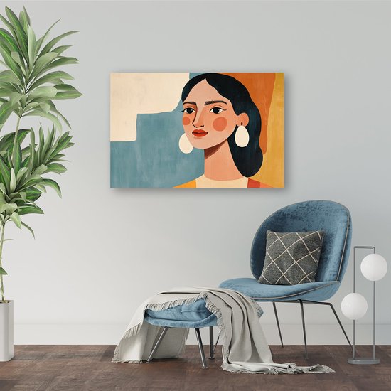 Moderne vrouw met oorbellen - Portret glazen schilderijen - Schilderijen vrouw - Figuratief - Acrylglas schilderijen - Moderne schilderijen - acrylglas 150x100 cm