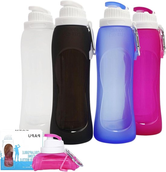 Opvouwbare Siliconen Drinkfles 1000 ml Opvouwbare Fles Ultralicht Lekvrij Bediening met Knop,Drinkfles Sport Buitenactiviteiten Fietsen Waterflessen (Blauw