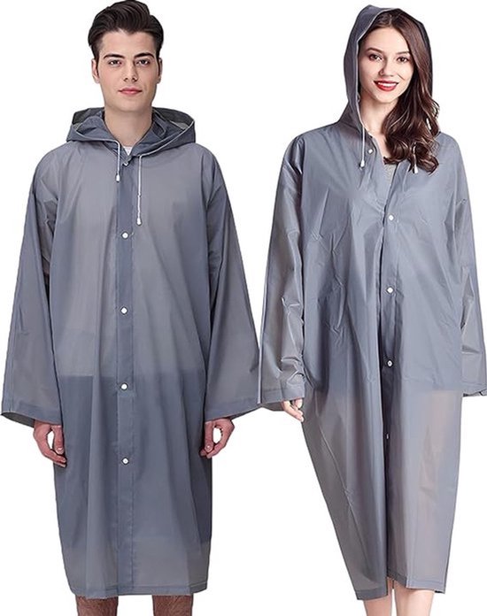 2x Regenjas - Regenjas Met Capuchon - Regenpak - Draagbaar - Heren / Dames Regenjas - Dikker Worden - Scheurbestendig - Licht Gewicht - Opvouwbaar - Waterdicht - One Size - Poncho - Regenponcho - Regen - Grijs - Voor Vissen/Reizen/Noodgevallen