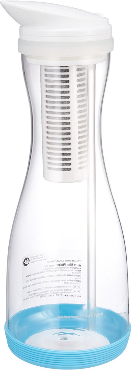 Glazen Waterfilterkan, Waterfiltratiesysteem voor 6 Kopjes, Geschikt voor de Koelkast, Bpa-Vrij, 3 Maanden Gebruik / 800 L, Vermindert Chloor, Roest, Geuren en Pfoa/Pfos