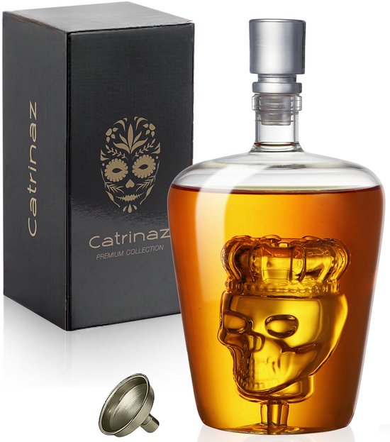 Catrinaz® Whiskey Karaf Skull – 1L – Handgeblazen Decanteer Karaf voor Whiskey, Tequila & Sterke Drank – Luxe Eyecatcher voor Bar of Interieur