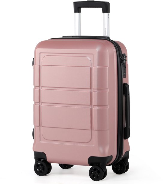 Roze koffer met ritssluiting en 3-cijferig cijferslot.