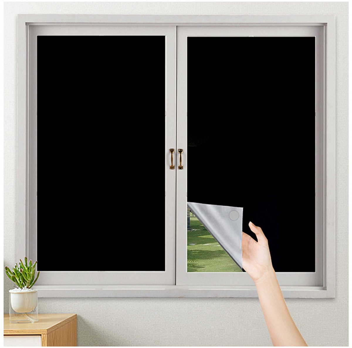 Inf Draagbaar zelfklevend, zelfklevend, tijdelijk verduisteringsgordijn voor op reis 145 x 100 cm Black