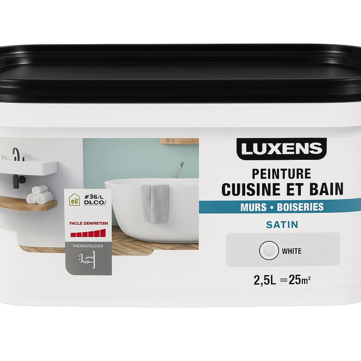 Luxens Muurverf Keuken & Bad – 2,5L – Wit – Satijn – Waterbasis – ca. 25 m² – Binnen – Vochtbestendig