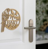 Plaque signalétique en bois avec naam - design perroquet et palmiers - 15,5 x 16 cm - chambre d'enfant, cadeau de naissance, cadeau de maternité