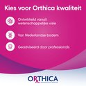 Grafische weergave met Orthica logo en drie iconen die kwaliteit, Nederlandse oorsprong en professioneel advies symboliseren.