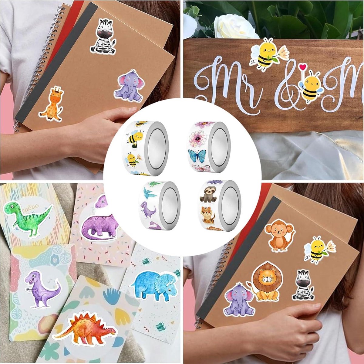 4 rollen dinosaurus cartoon dierenstickers voor kinderen