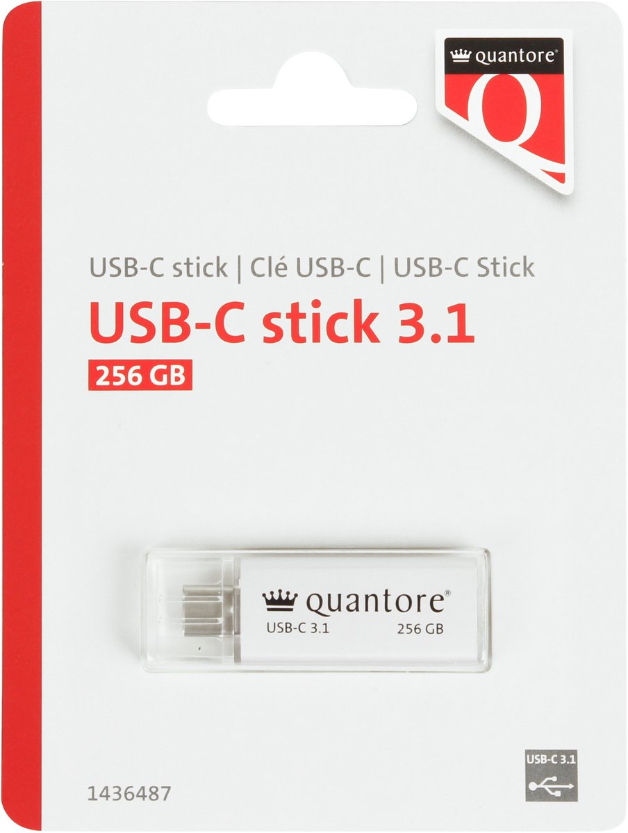 Usb stick 3.1 quantore usb-c 256gb zilver