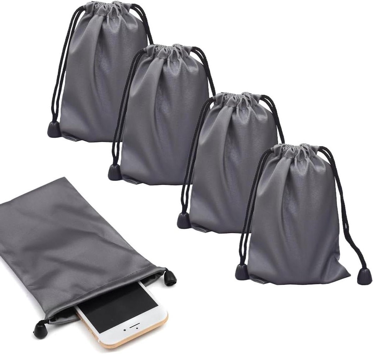 Allecto Plus - Set van 4 Waterdichte Microvezel Drawstring Opbergtassen - Ideaal voor Mobiele Telefoons en Camera's