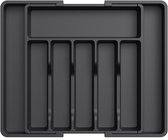 Besteklade Organizer Uitschuifbaar - 8 Verstelbare Vakken voor Lepels, Vorken & Messen | Universele Maat 33.5/57x38x5cm | Stevig Kunststof | Zwarte Keukenlade Opbergbak