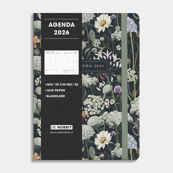 Hobbit - A5 Agenda 2026 - A5 (14,8 x 21 cm) - 1 week op 2 pagina's - Agenda A5 - Harde Kaft - Weidebloemen