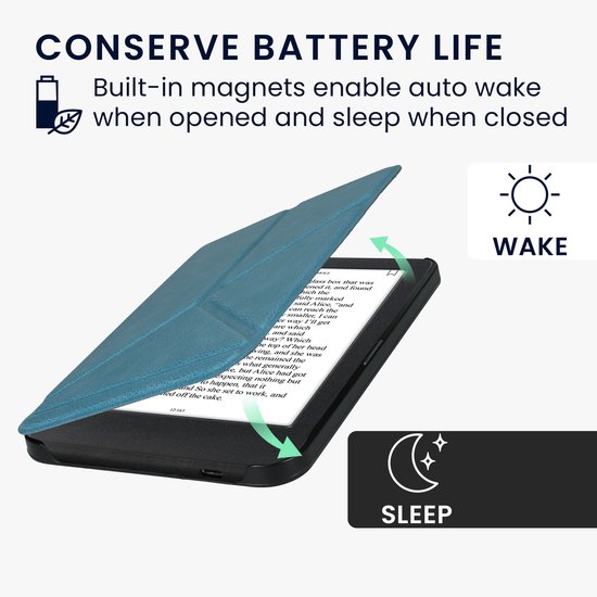 kwmobile e-reader hoesje geschikt voor Kobo Clara BW / Colour hoes - Ereader flip case met standaard - E reader cover van kunstleer - In petrol van kwmobile — afbeelding 5