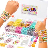 Joya Creative Luxe Armbandjes maken Meisjes Kralenset 10.000pcs - Pastel Pop Party - ABC Beads, Glass Beads en Elastiek - Opbergdoos 27x16x4cm