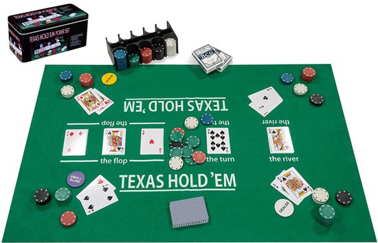 Pokerset met kaarten, kleed en 200 chips (4 gram) in doos - Engelhart Games