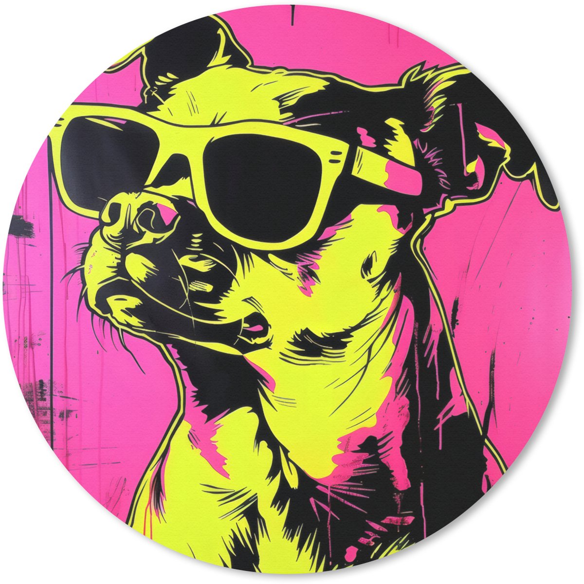 Muismat rond 30x30 cm - Mousepad Hond - Zonnebril - Roze - Art - Ronde muismatten