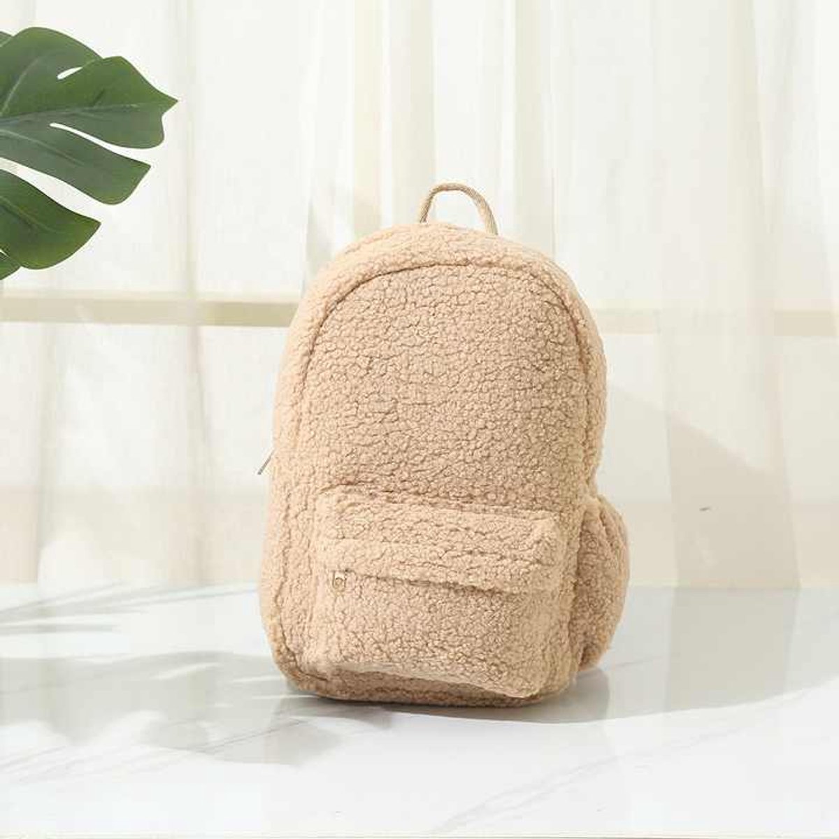 Ychee - Unisex Teddy Rugzak - Mini Kinder Tas - 28x20x9cm - Beige