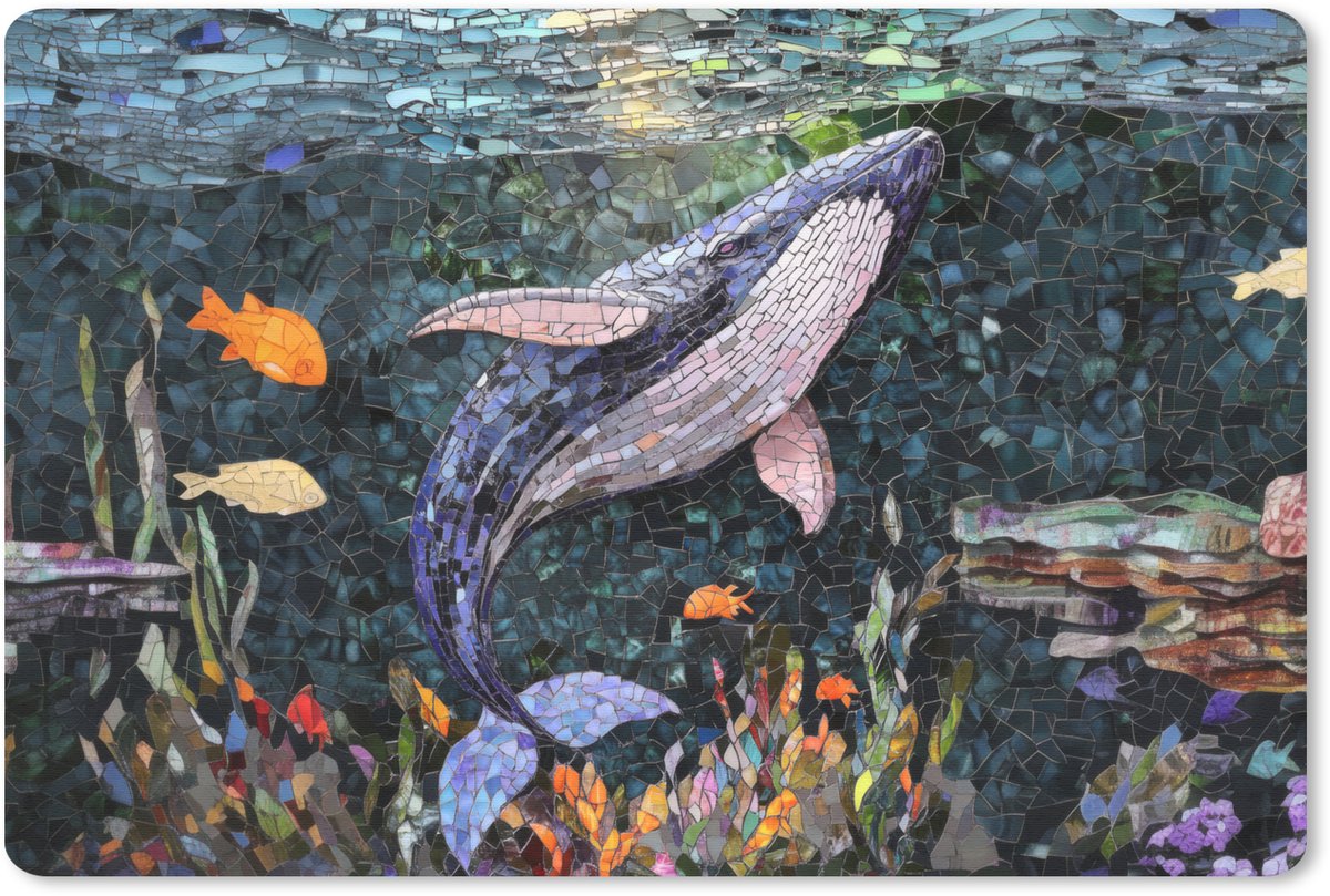 Muismat 27x18 cm - Mousepad Mozaïek - Walvis - Koraal - Water - Muismatten