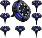 Solar Grondspots met 12LED Spotjes(8stuks) - RVS Grond Spots op Zonne-energie met 12 LED Spotjes - 10 Uur Buiten Verlichting in Tuin - IP68 Waterdicht - Tuinverlichting Lamp - Buitenverlichting Tuinlamp - Warm wit & blauw
