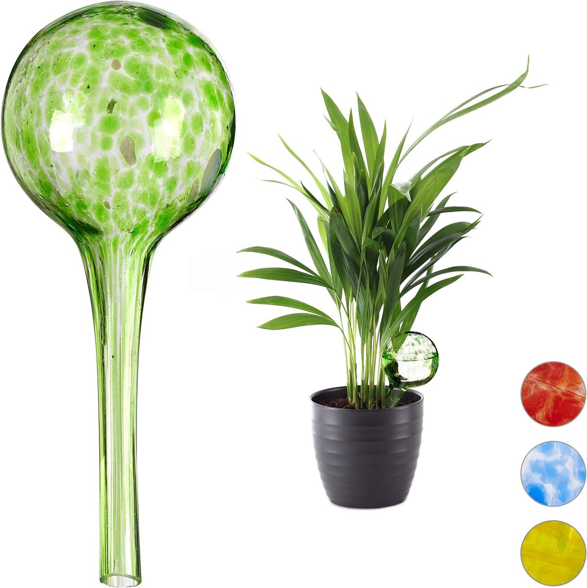 Famanu - Waterdruppelaar 2 stuks, planten en bloemen bewateren, giethulp kantoor, vakantie, Ø 6 cm, glas, groen