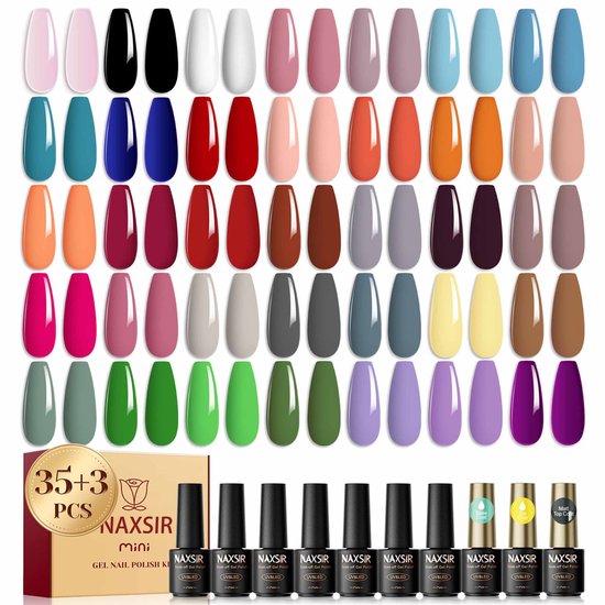 Foto: Naxsir 38 delig uv uithardende nagellak set 35 kleuren 5ml 3 functionele flessen professionele kwaliteit snel uitharden volledige diy nagelstijloplossing