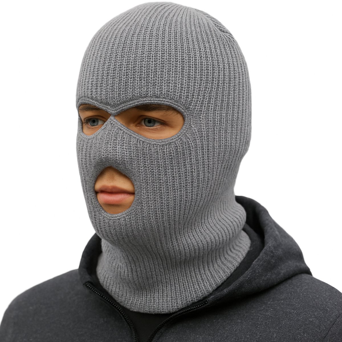 Facemask Sportmuts Driegats Muts Skimuts Bivak Balaclava Grijs