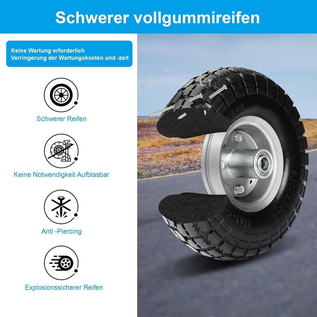 Afvalcontainerwiel PP, 200mm diameter, rubber loopvlak, glijlager