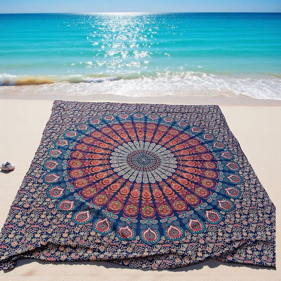 XXXL Strandkleed - groot strandlaken - 100% duurzaam katoen - zomer personeel cadeau - 240 x 210 - Extra groot strandlaken - tweepersoons strandkleed - /Petrol/ blauw/rood