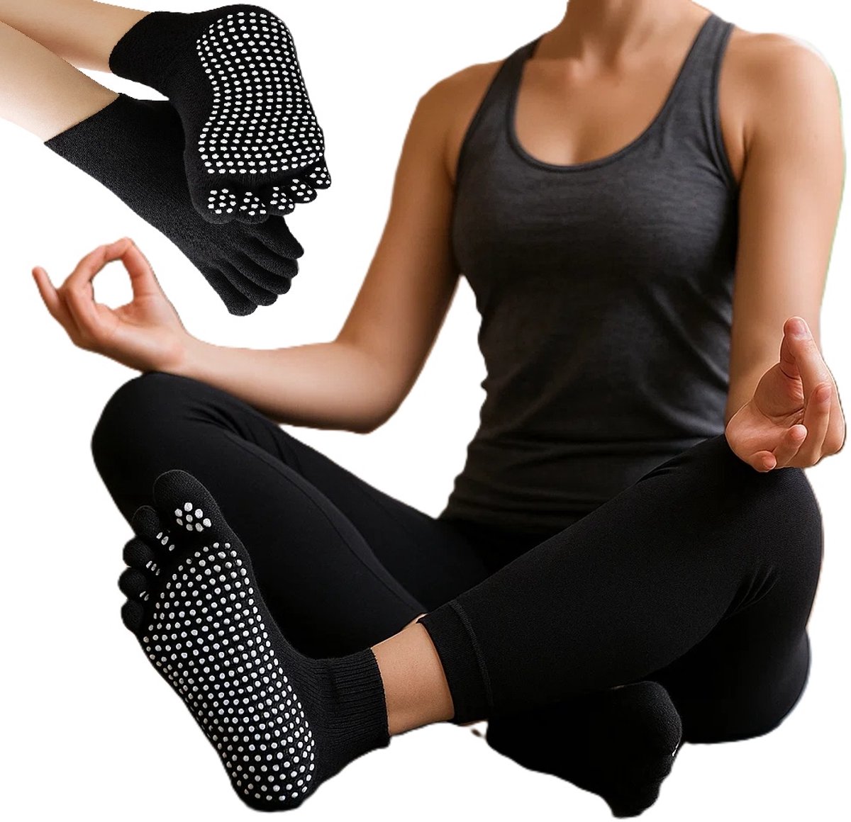 Yoga Sokken FUll Toe I Volle Teen Yoga Sok I Met Anti Slip Onderkant I Antislip Sokken - Pilates Sokken - Zwart - Maat 36-40