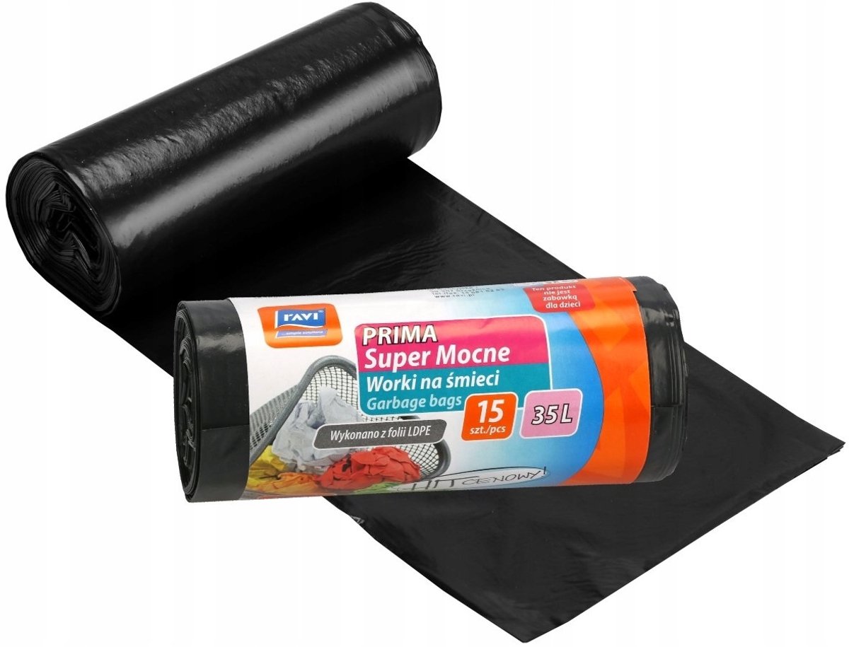 RAVI Prima Serie - Afvalzakken - 35L - Zwart - LDPE